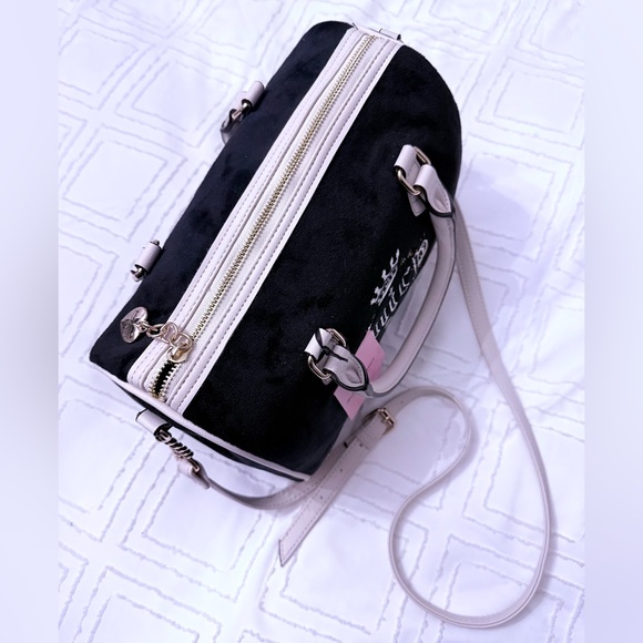 Juicy Couture Velour Heritage Satchel Purse Bag Black Liquorice/Angel NWT - Picture 8 of 13